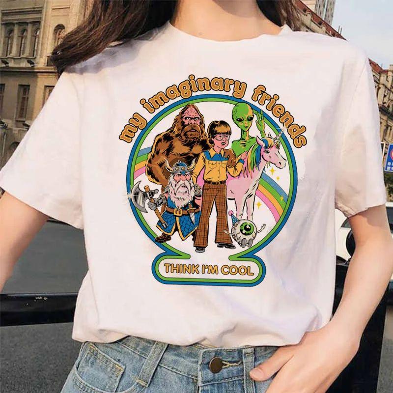T-shirt Estetica Invocazione Demoni Estate Casual Harajuku Stampa Cartone Animato Satana Manica Corta Top Camiseta Streetwear