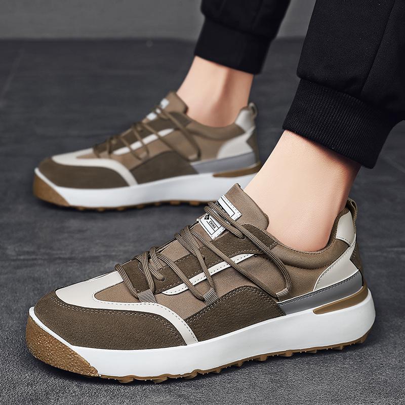 

2024 Spring New Trend Ins Leather Stitching Casual Shoes Korean Version Personality Fashion Sports Running Men s Shoes 44 чёрный