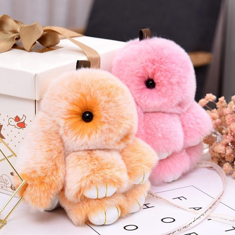 13CM Mini Frost Rabbit Women Cute Plush Fur Pompom Bunny Key Chains On Bags Car Trinket Wedding Party Toys Gift Bag Charm