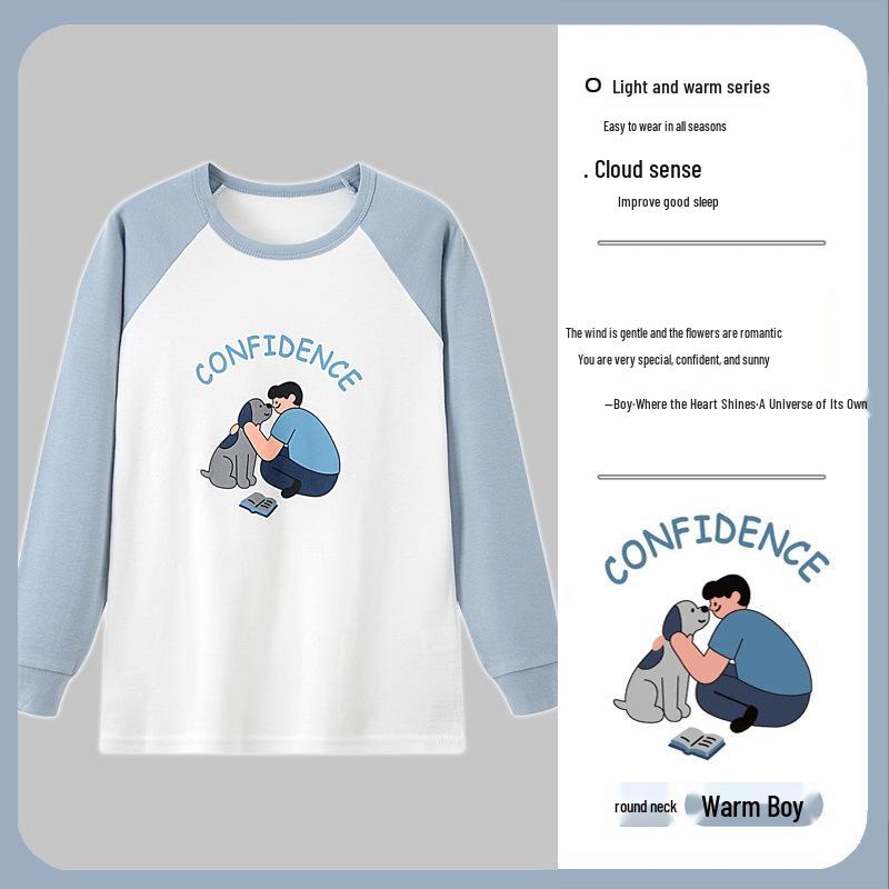 Children's Pure Cotton Flannel Thermal Pajamas - Boys' Teenage Autumn Layer