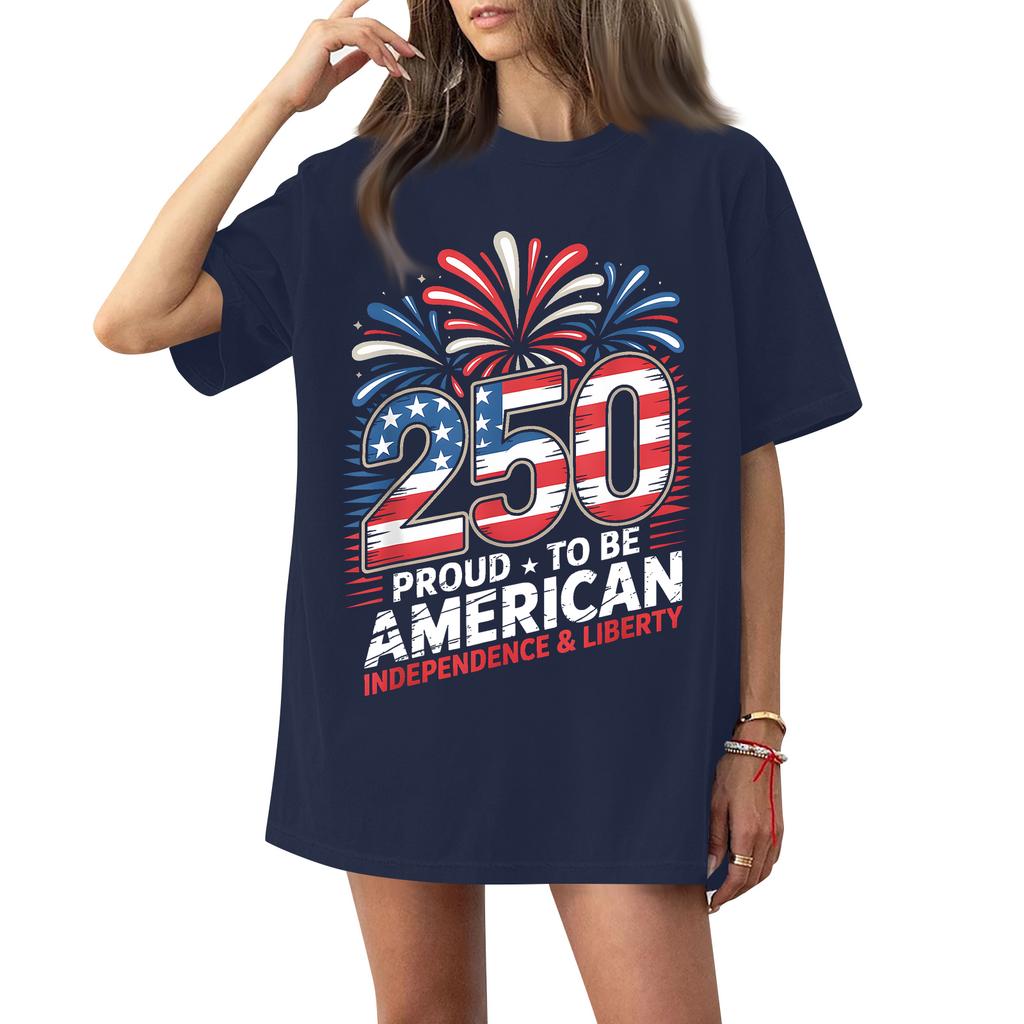 Women's Fashionable Casual Short-Sleeve Neck Printed T-Shirt for the 254th Anniversary of the Founding of the United States