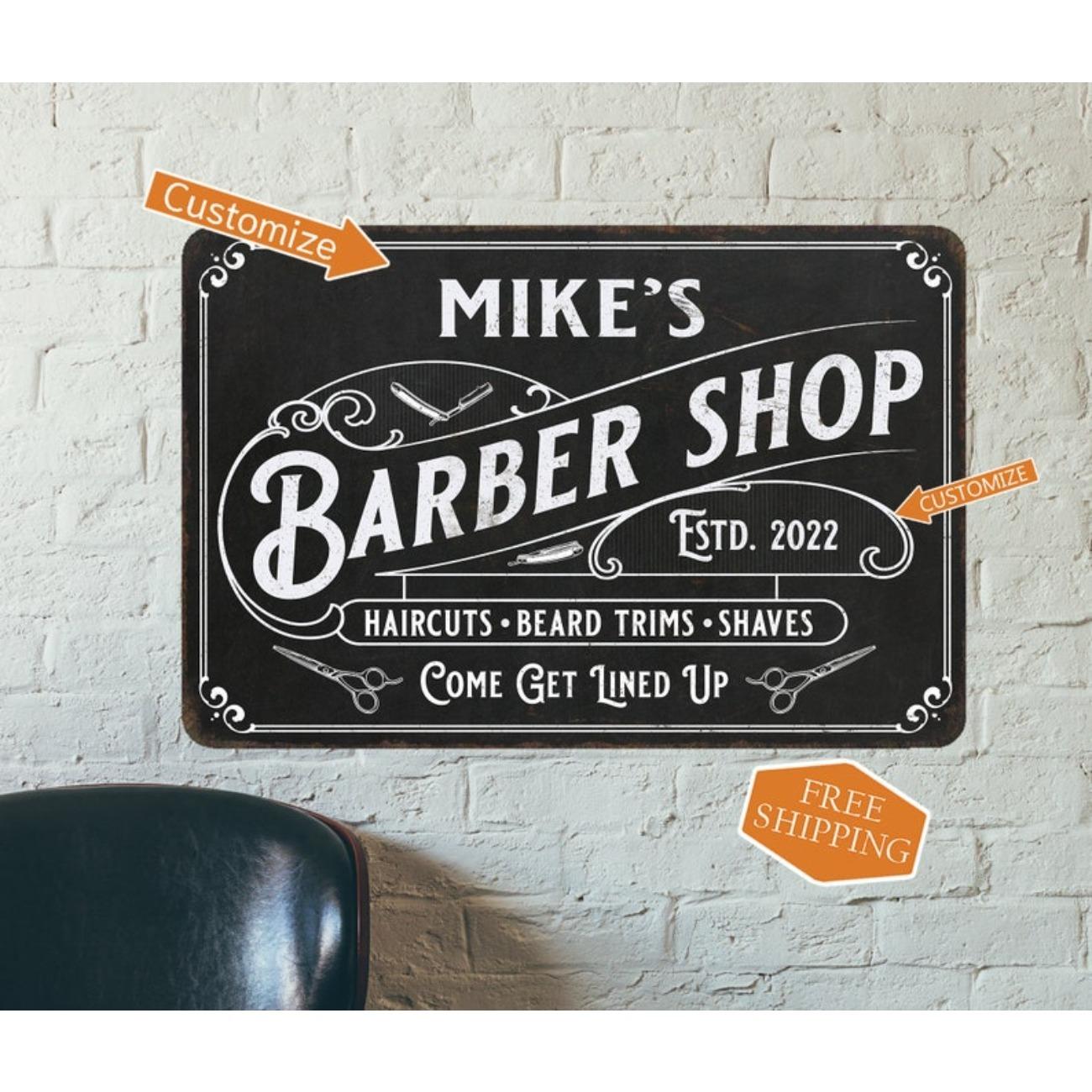 

Custom Barber Shop Metal Sign Wall Decor Personalized Gift белый