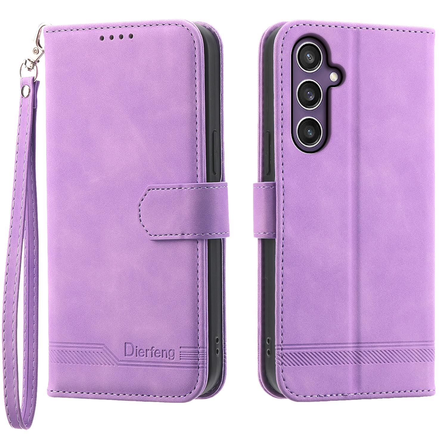 DIERFENG DF-03 For Samsung Galaxy S25+ Leather Case Lines Imprint Wallet Phone Cover A