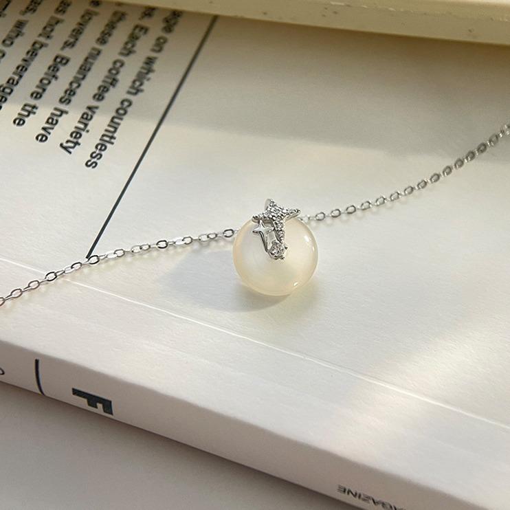 Flash Diamond Tetragonal Star White Jade Safety Buckle Necklace Chinese Cold Star Collarbone Chain Women'S Light Luxury Sweater Chain
