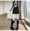 High-Waist Plus Size Korean Style PU Suede A-Line Skirt with Belt Bag - Spring/Autumn Women's Short Skirt