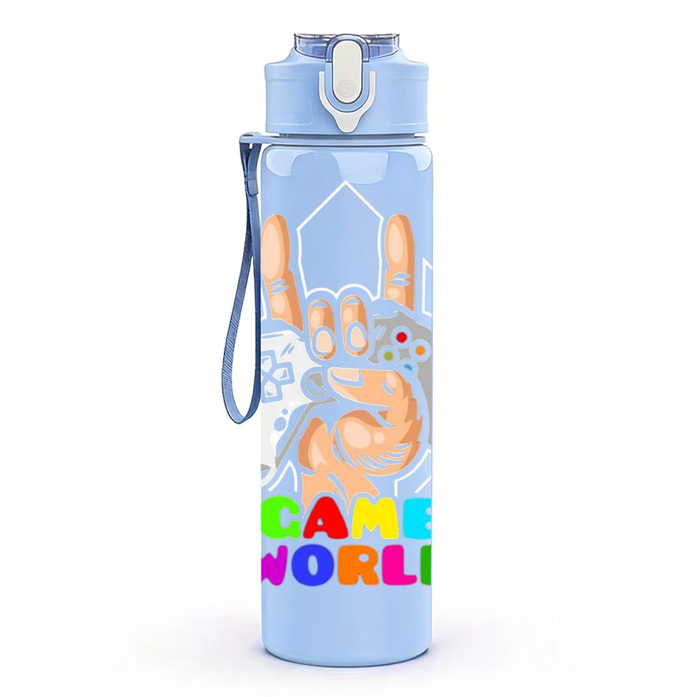 1PC Bunny Hand Game World Color 750ml Color Plastic Sports Water Bottle Leakproof Flip Straw Lid Suitable for Sports Office Home Use