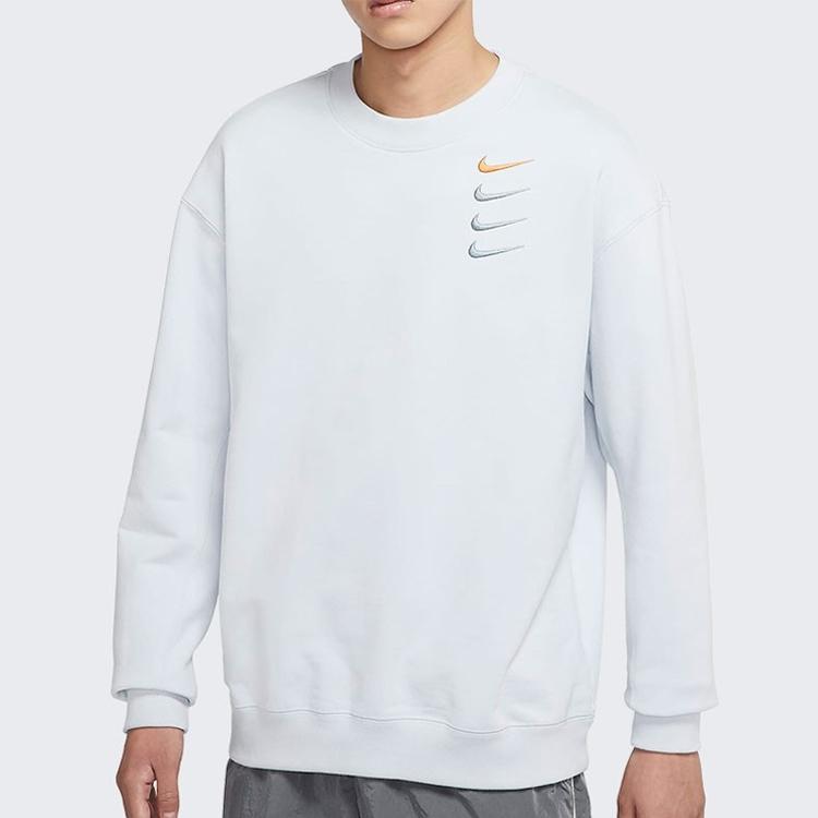 Nike French Terry Swoosh Embroidered Crew Neck Sweatshirt Men Tops Platinum DB9408-043