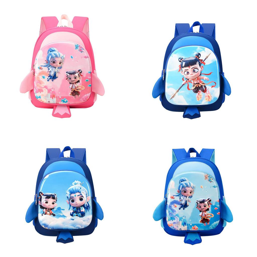 Cartoon Nezha Kids School Backpack With Hard Shell And Lightweight Nylon For Preschool Children