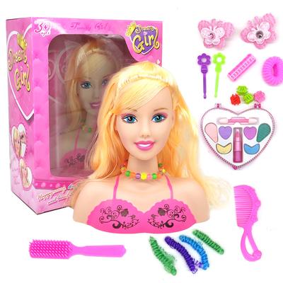 Make-up Pretend Playset pro dívky, 17ks Kadeřnický styling Hlava Panenka Make-up s vysoušečem vlasů
