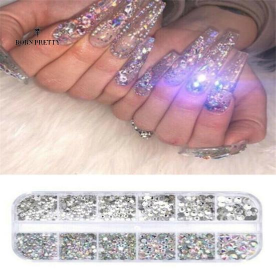 12 Grids Glitter Nails Ornaments Transparent Flat Rhinestone Mixed Shiny Jewelry Manicure Decor