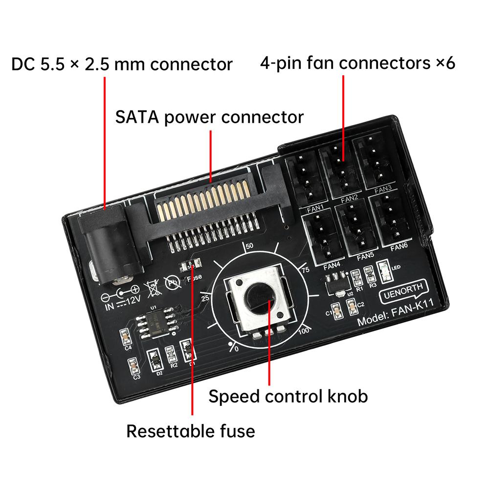 Computer Fan Speed Controller 60W High Power Hub Sata DC Power Controller NAS Server 4Pin Fan Speed Control PWM Speed Regulation