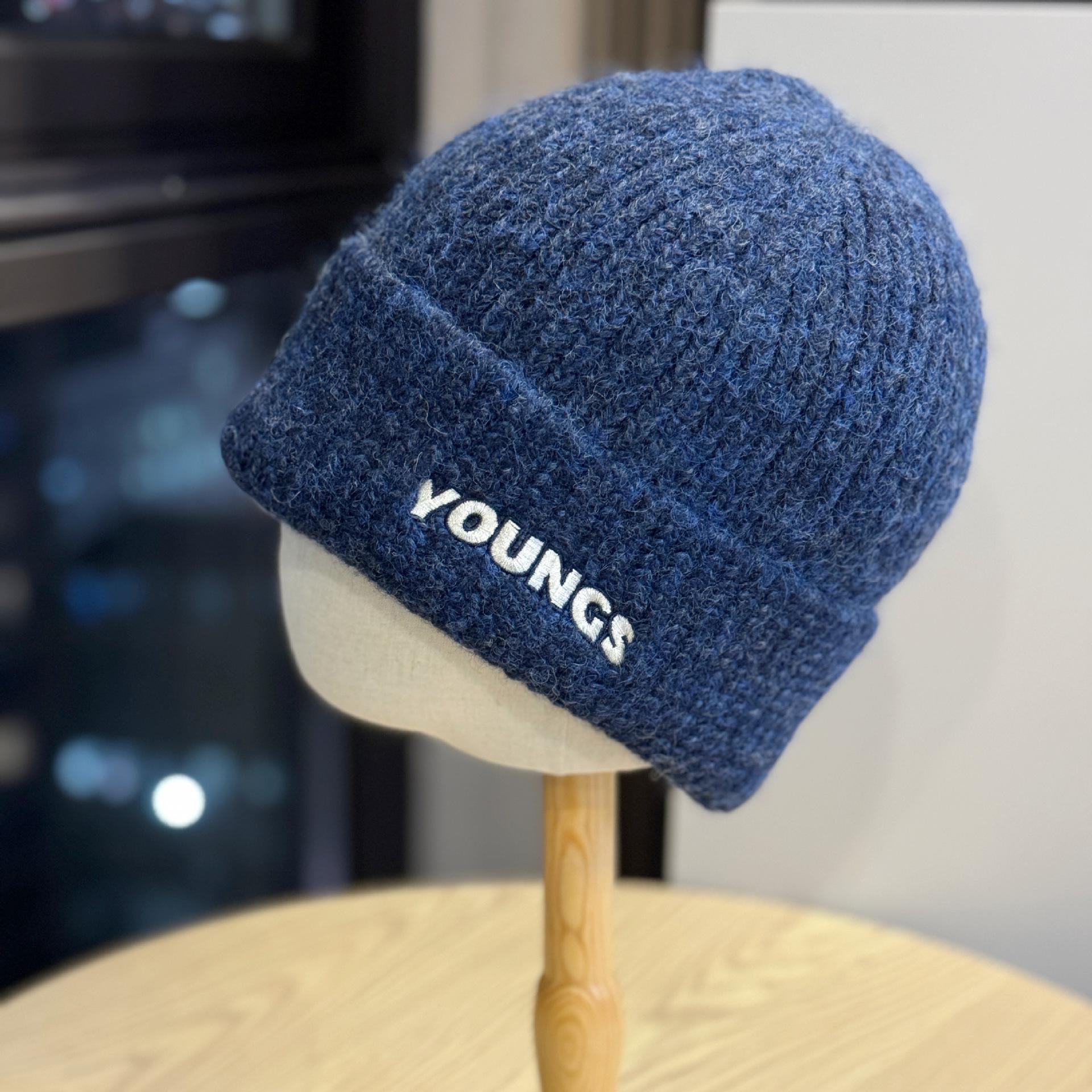 

New Letter Embroidered Thick Knitted Woolen Hat for Women with Small Face Casual Autumn and Winter Big Head Ear Protection Warm Pullover Hat one size