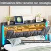 Smart Upholstered Platform Bed with Sync Colorful Lighting Charging Station Hidden Headboard Compartment and Rolling Baskets