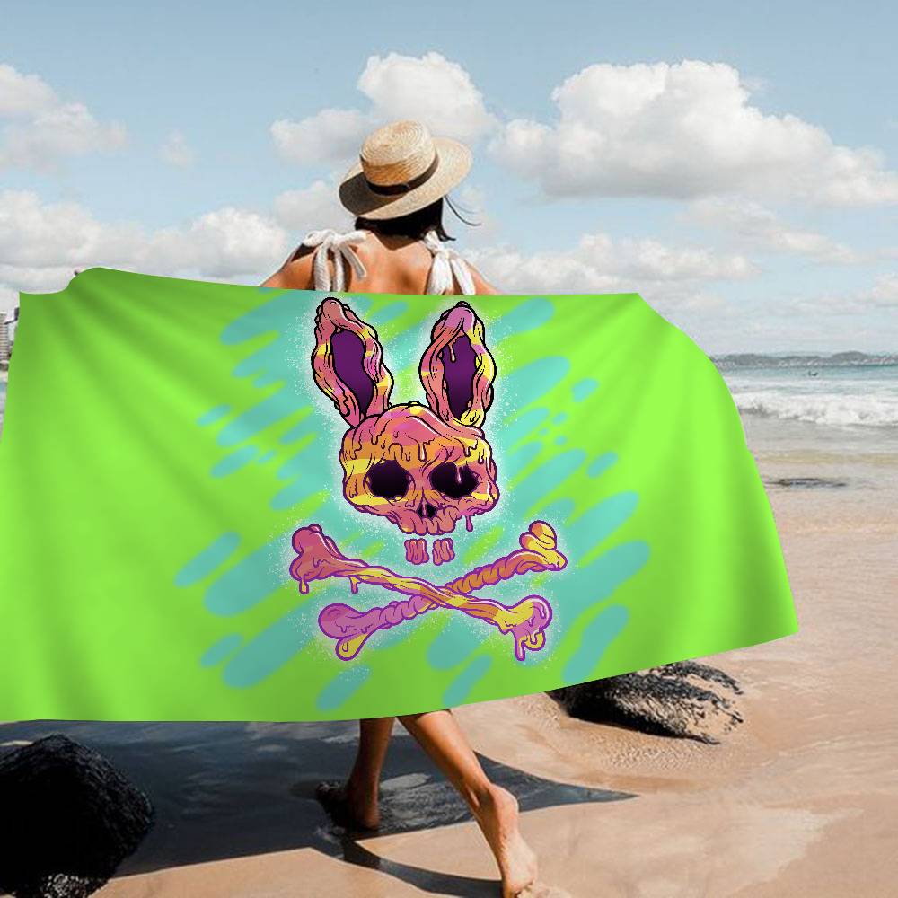 Asciugamano da Spiaggia in Microfibra P-Psycho Bunny di Lusso, Assorbente, Asciugatura Rapida, Morbido, per Yoga, Nuoto, Resort, Alpinismo