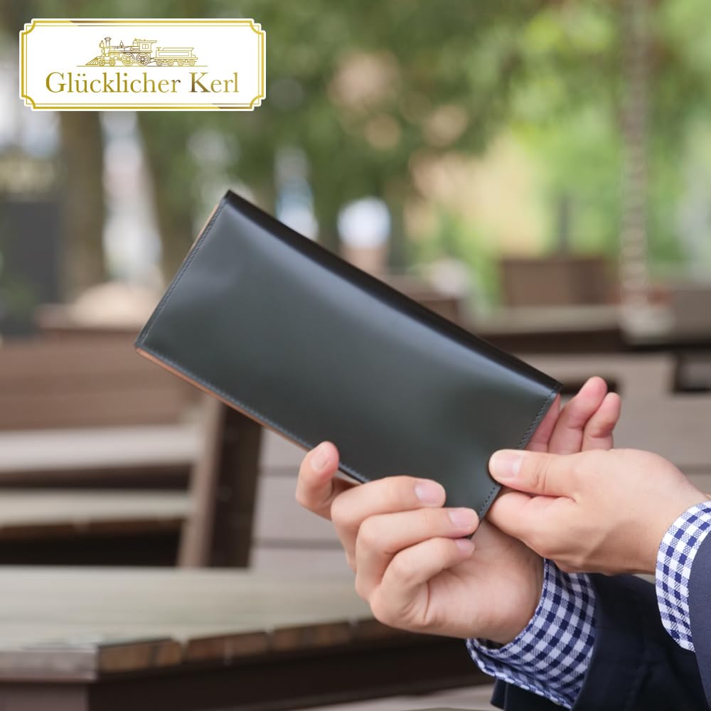 Glücklicher Kerl Cordovan Leather Long Wallet with Bamboo Gusset, Slim Design, No Coin Purse, Free Personalization, Perfect Birthday Gift for Dad,