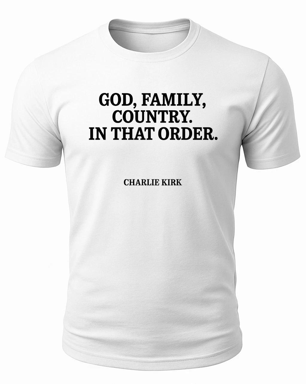 God Family Country USA Patriotic Christian Quote Charlie Kirk T-T-shirt M