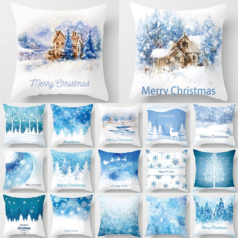 

Pillow Christmas Pendant Christmas Gift Bedroom Cushion Cover Blue Snowflake Christmas Pillowcase Home Decor Ornaments