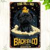 Vintage Black Pug Dog & Pug Parent-Themed Metal Wall Art Sign - 12"x8" (30x20cm) Retro Iron Pug In Bathtub with Duck & Bubbles, Pug Paw Print Border F