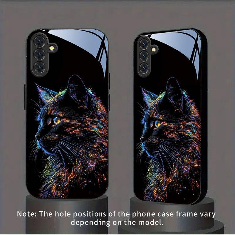 Neon Colorful Cat Tempered Glass Phone Case Suitable for Samsung Galaxy S26 S25 S24 S22 S21 S20 FE Ultra Plus5G Anti Drop