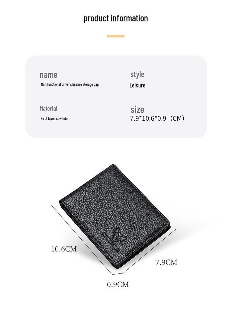 Genuine Leather Driver's License & Vehicle Registration Holder, Top Layer Cowhide, Multifunctional Card Wallet for Men & Women