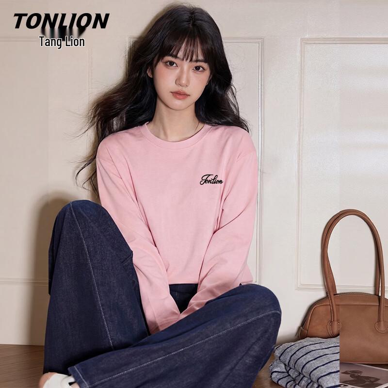 TonLion Women s Cotton Long-Sleeve Round Neck T-Shirt M