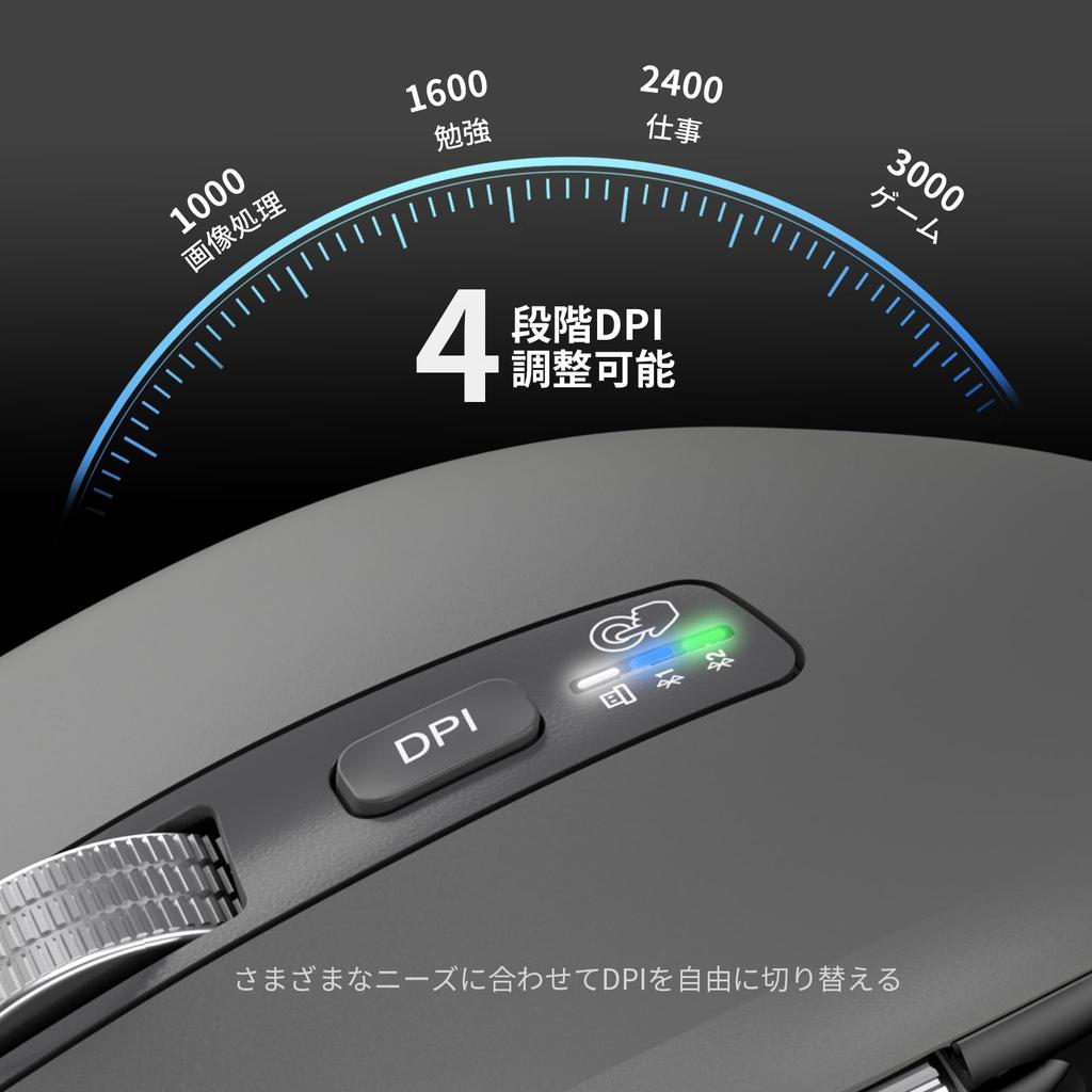 INFINMIND Wireless Bluetooth Mouse with DPI Fast OS Side Thumb Gray Mouse, Switching, Scrolling, Multi-Device & Compatible, Ergonomic, Silent,