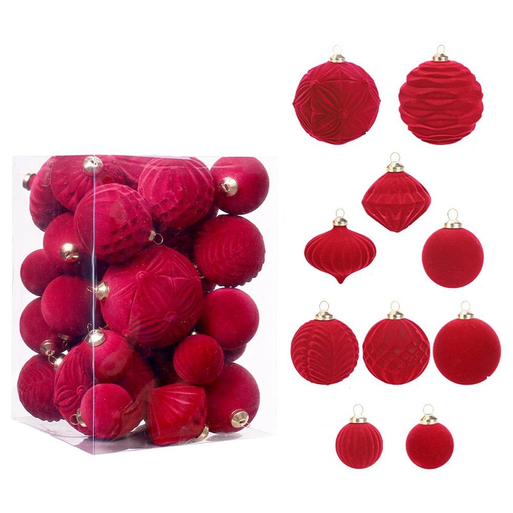 35pcs Flocked Christmas Velvet Ball Pendant Reusable Xmas Tree Ornaments  Xmas Party Favors