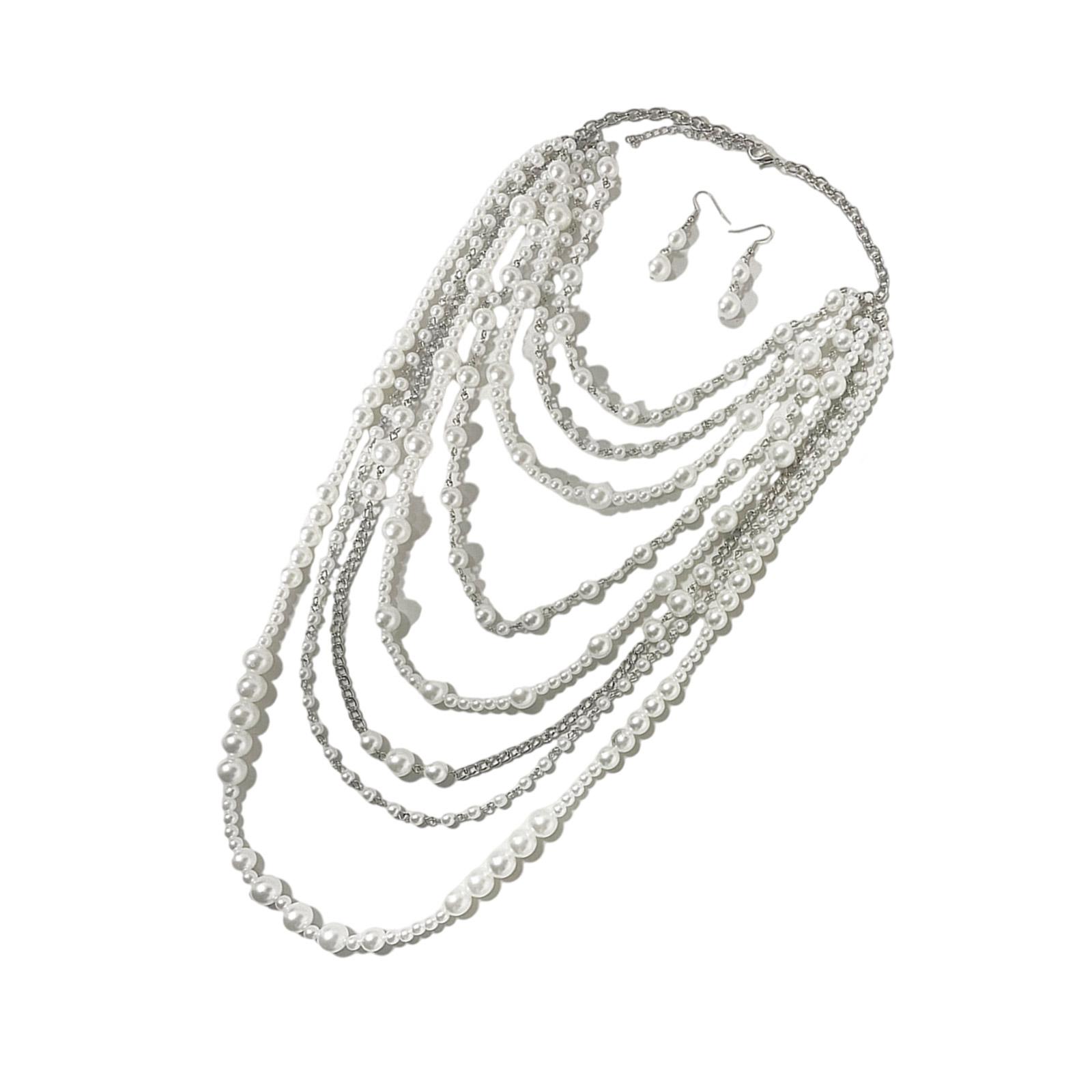 

Элегантное многослойное ожерелье-цепочка из искусственного жемчуга, длинное, модное, эффектное, стильное шейное украшение для женщин и девушек серебряный
