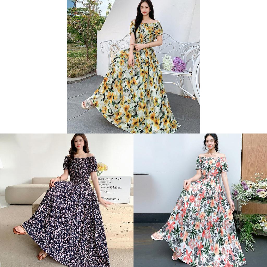 Bohemian Maxi Dress With Elastic Waist For Summer Beach Vacation And Artful Style