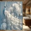 1pc Majestic Peacock Shower Curtain with Blue & Green Plumage, White Flowers, and Golden Accents - Elegant Realistic Style Polye
