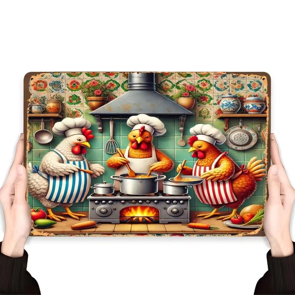 Funny Chicken Chef Metal Sign 8x12 Inch Kitchen Bar Garage Decor Wall Art