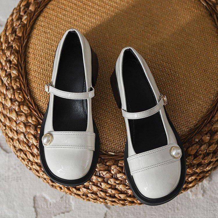 Francuskie damskie buty Mary Jane nowe perłowe platformy płytkie wcięcie mundurek jk małe skórzane buty modne słodkie w stylu college pojedyncze buty