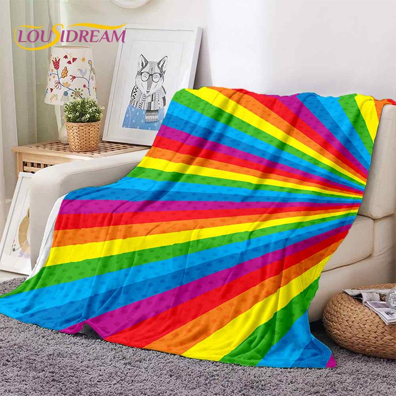 Rainbow Colour Illusion Cartoon Soft Flannel Blankets,Throw Blanket Comfortable Blanket for Picnic Beds Sofa Home Bedroom Gifts