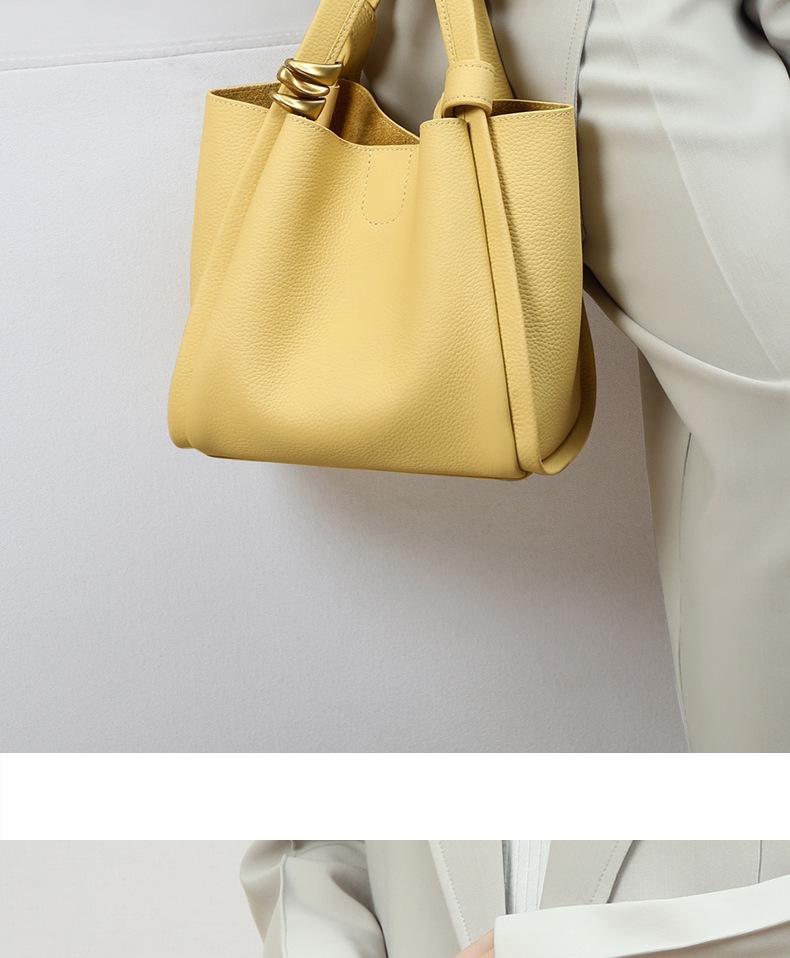 Women's Genuine Leather Autumn Bucket Shoulder Bag - Versatile Picnic Basket Style