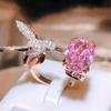Fashionable and Exquisite Inlaid Zircon Colored Jewelry Women's Ring, Sea Blue Treasure Hummingbird Ring.