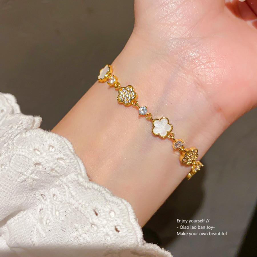 Corrente Elegante com Pingente de Flor de Acetato e Zircônia Para Presente de Mulher