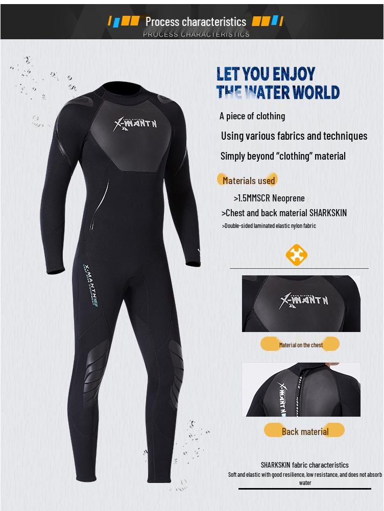 Unisex Langarm-Neoprenanzug 1,5 mm für Wärme und Sonnenschutz – Ideal zum Surfen und Schnorcheln