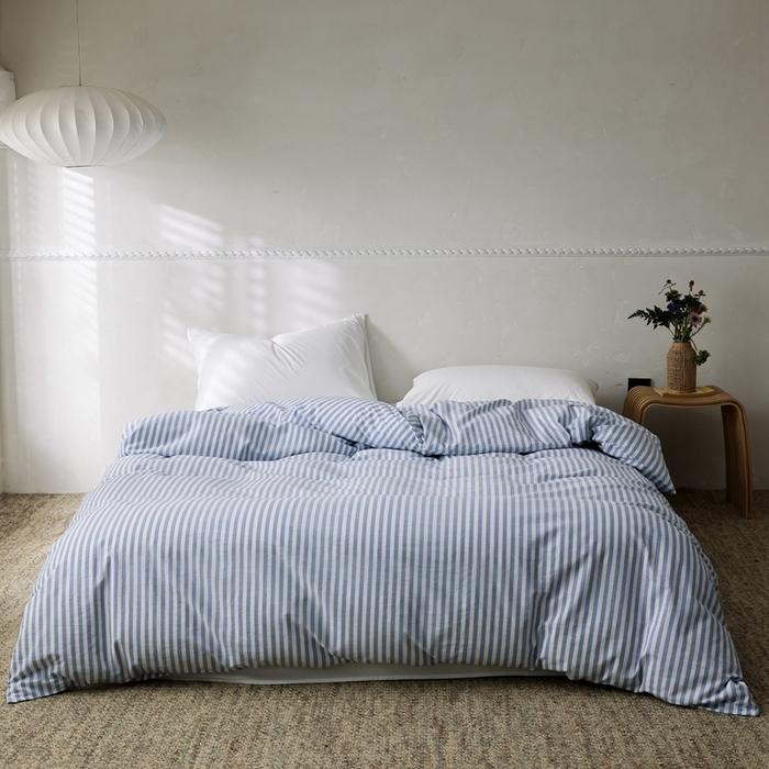 100% Washed Cotton Duvet Cover Minimalist Striped Bedding Set for Single Queen King Size Bed Home Textile 200TC INS Quilts Cover
