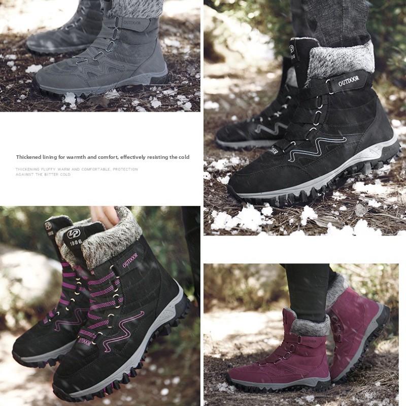 Couples' Matching Snow Boots Winter Fleece-Lined Thermal Boots Men's & Women's Cold-Resistant High-Top Outdoor Short Boots Cotton-Lined Footwear
