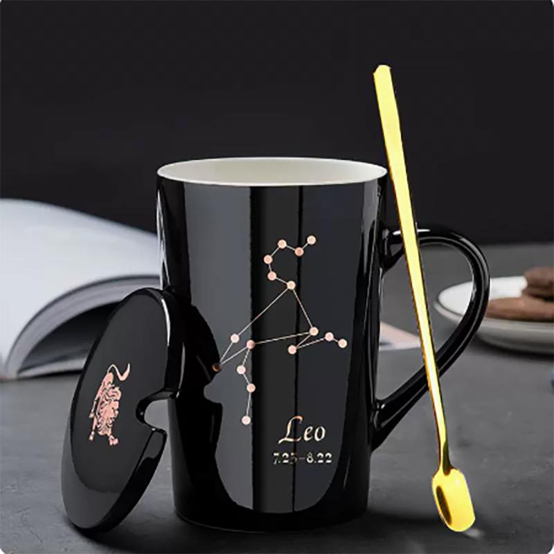 400ml 12 Constellation Mug with Lid Spoon Large Capacity Japanese Ceramic Water Cup Home Office Male and Female Couple