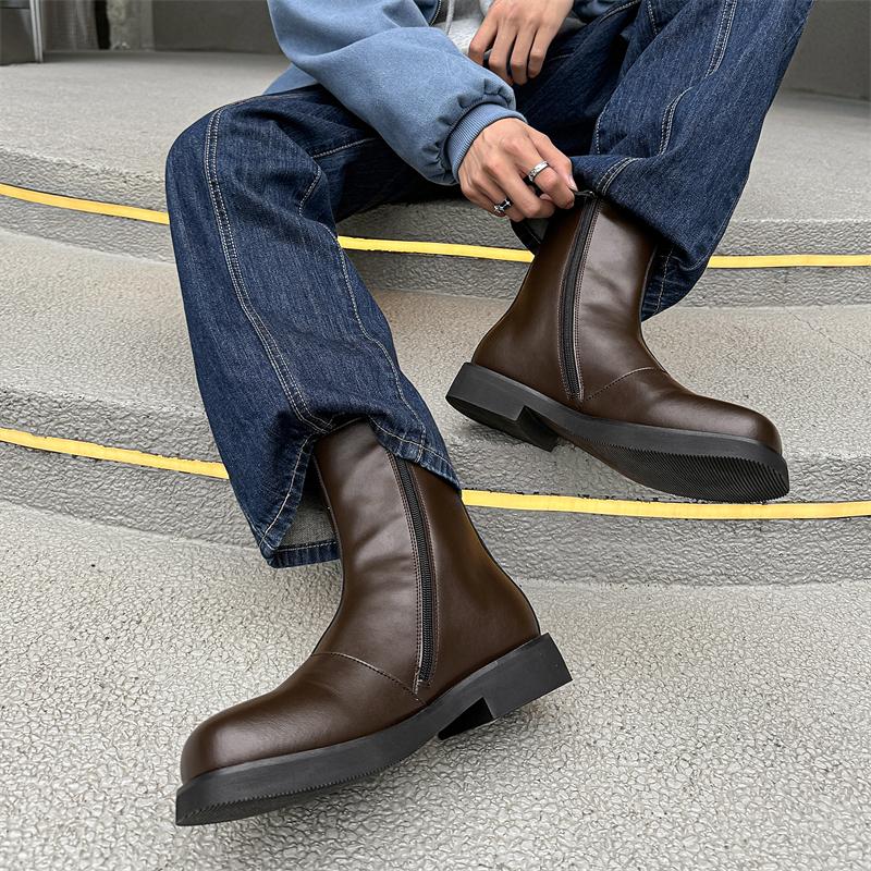 Fashion Side Zipper Motorcycle Boots Men Low Top Casual Shoes Fashion Soft Sole Men's Leather Boots Designer Non-slip Male Ankle Boots