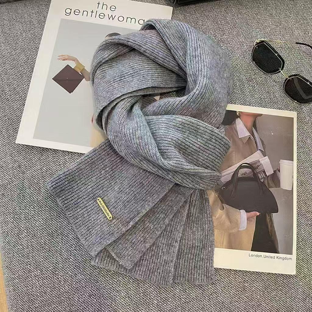 Korean-Style Houndstooth Knitted Round Neck Scarf - Warm, Versatile, Trendy Autumn/Winter Accessory
