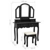 VidaXL Vanity Table and Stool Set Black 100x40x146 Cm Paulownia
