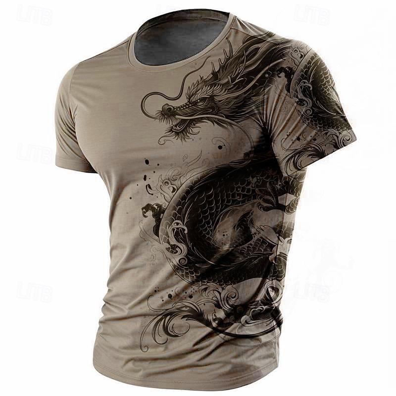 3D Print Dragon Pattern T-shirt Men Vintage Street Short Sleeve O Neck T Shirts Harajuku Trend Man Spring Fashion Trend New  Tee