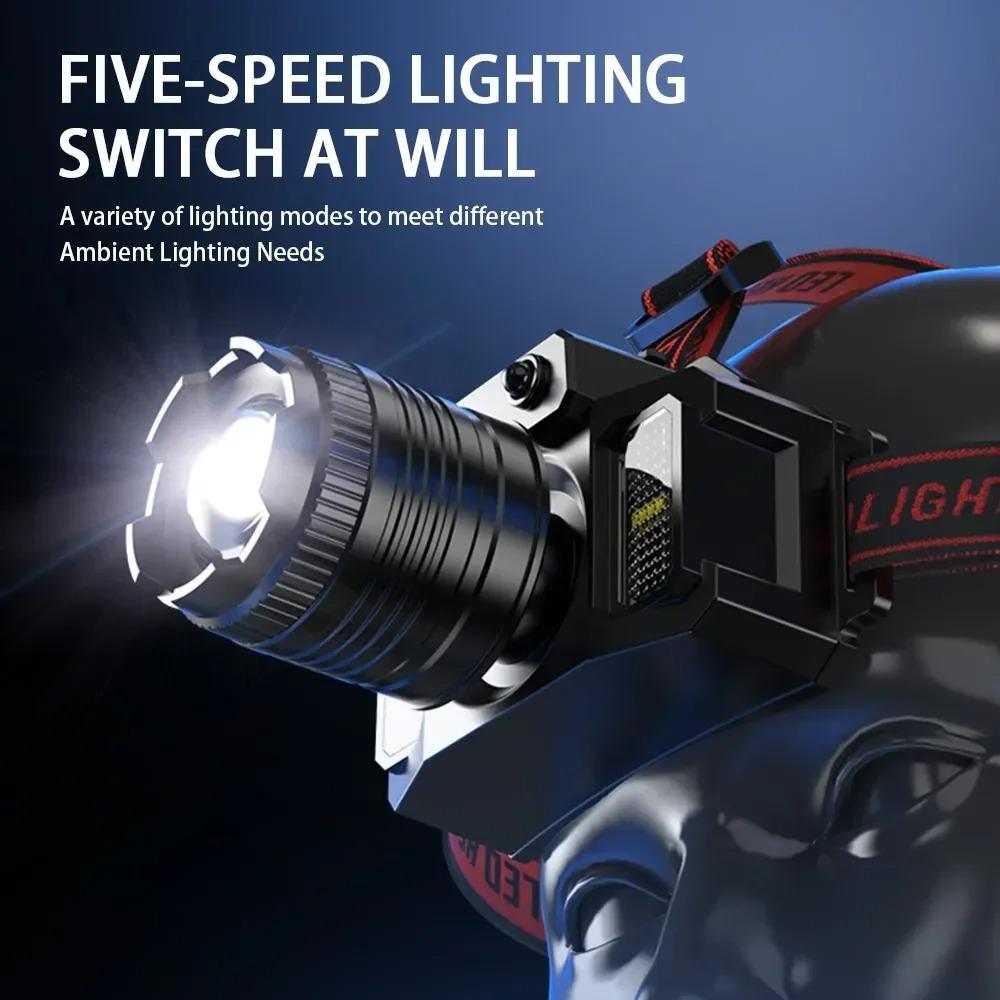 Powerful LED Motion Sensor Headlamp 18650 Rechargeable COB Headlight High Power Flashlight for Fishing Camping Hiking Running Outdoor Emergency