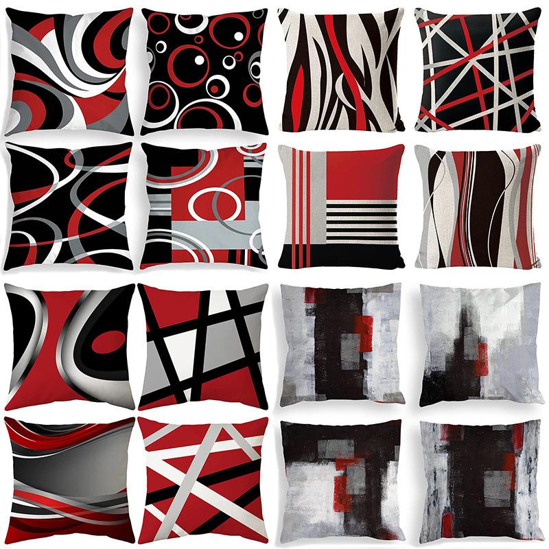 Popular Simple Geometric Abstract Red Black Striped Sofa Cushion Pillow Case Home Removable Washable