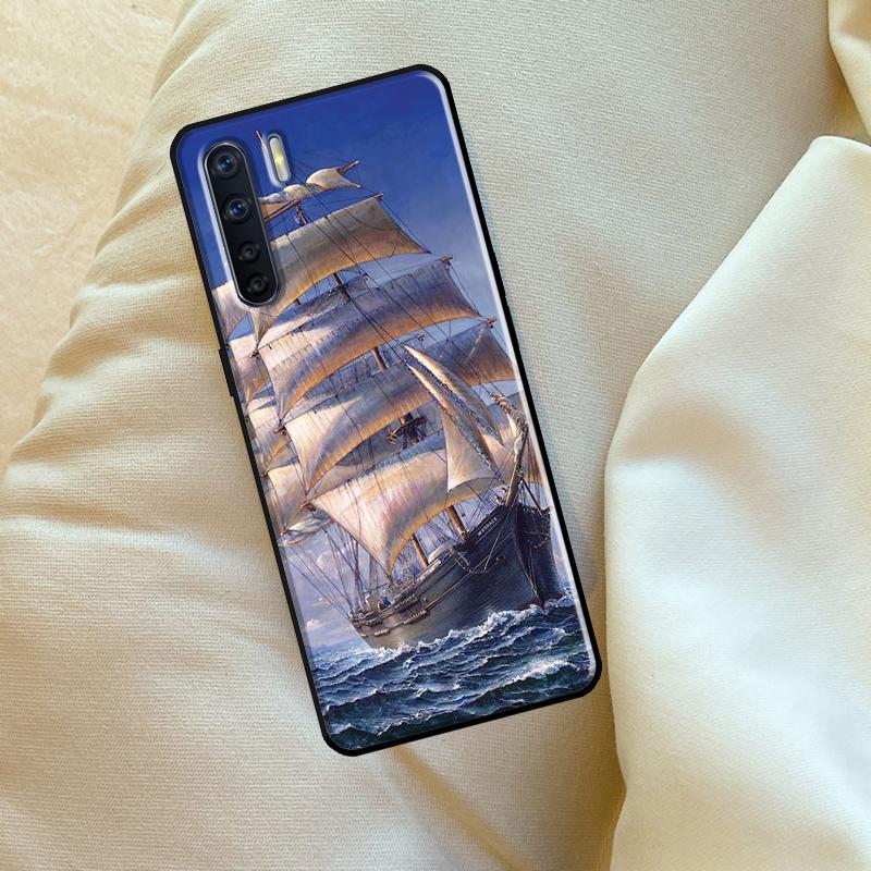 Sailing Pirate Ship Boat Case For Oppo A96 A76 A16 A18 A38 A58 A78 A98 A74 A94 A54 A80 A60 A40 A15 A17 A57 A5 A6 Pro