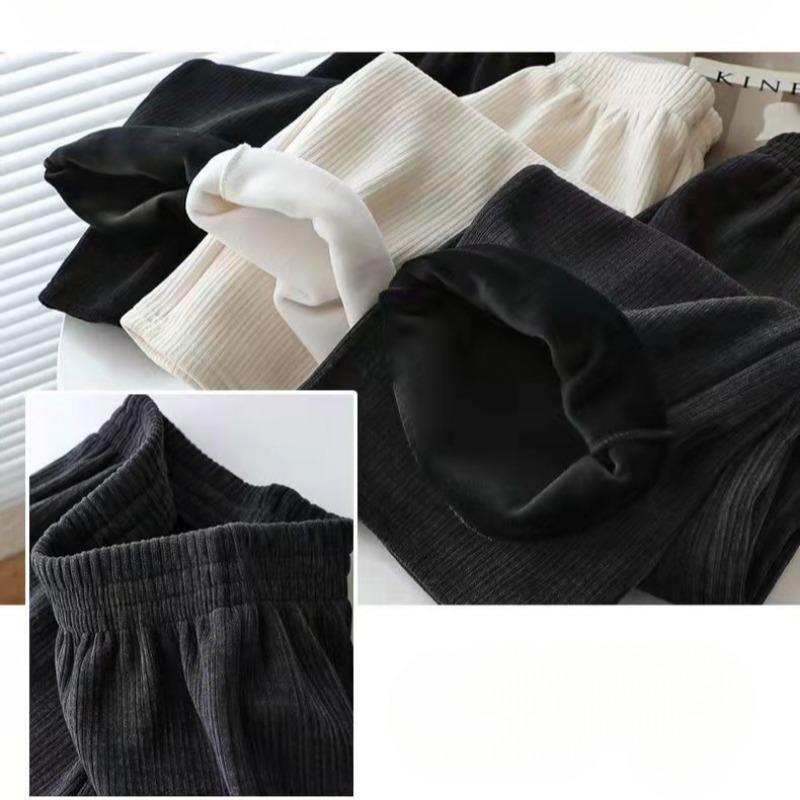 Velvet Thickened Chenille High Waisted Wide Leg Pants for Women, Loose Pocket Straight Leg Pants