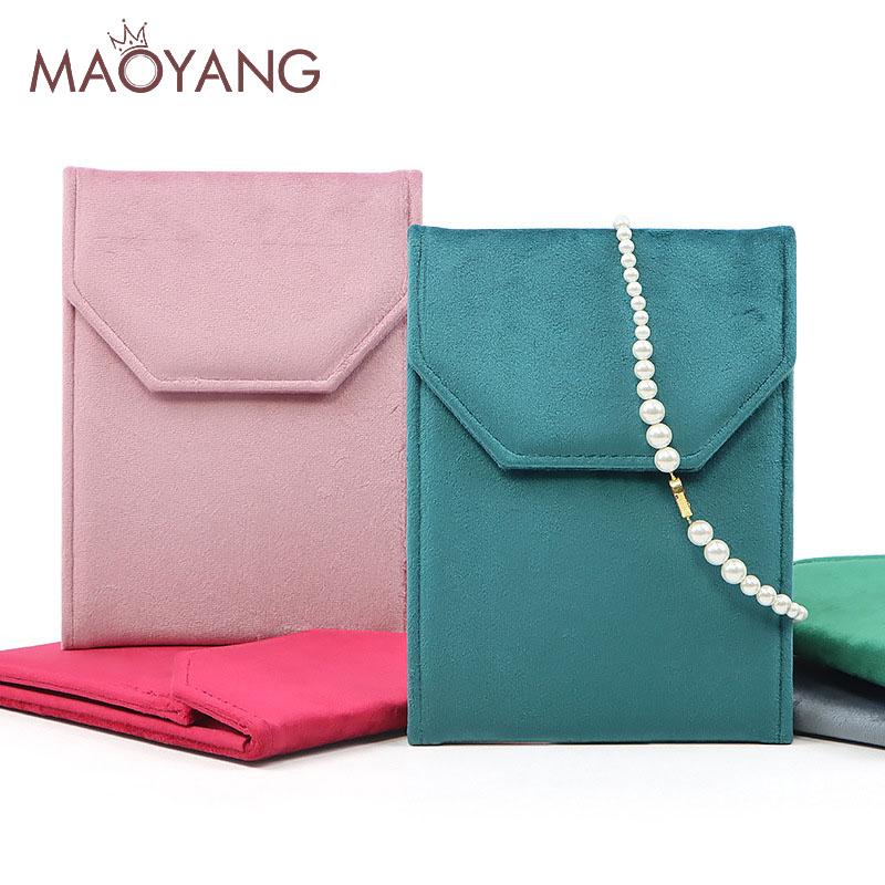 Custom Foldable Pearl Necklace Pouches Multifunctional Earrings Rings Pendants Storage Velvet Pouches Buckle Gift Jewelry Bag