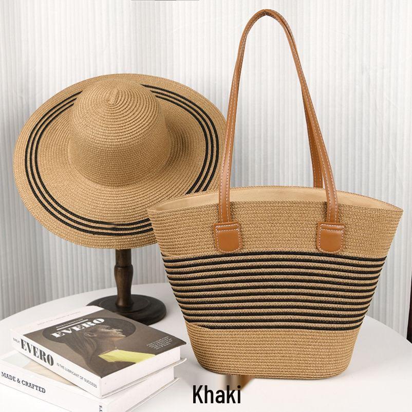 

Набор соломенная шляпа и сумочка 2024 - для путешествий на открытом воздухе, защита от солнца, универсальная мода высокого класса с широкими полями.